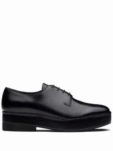 $1.170 PRADA Oxford PIATTAFORMA in pelle spazzolata nera 9 US (8 Prada)