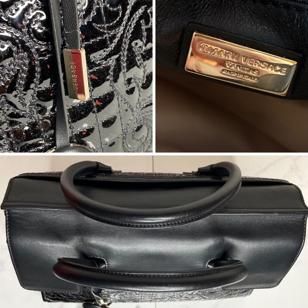 GIANNI VERSACE Black Patent Leather VANITAS Quilted Baroque