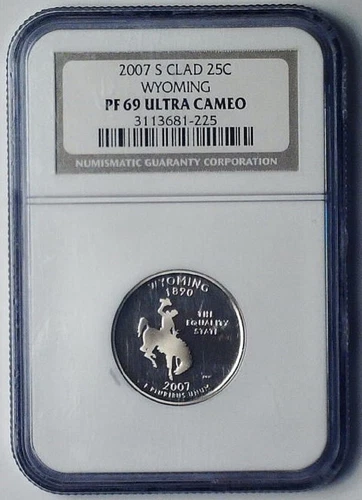 2007-S Washington Quarter Wyoming NGC PF69 Ultra Cameo Proof 25C Clad Coin