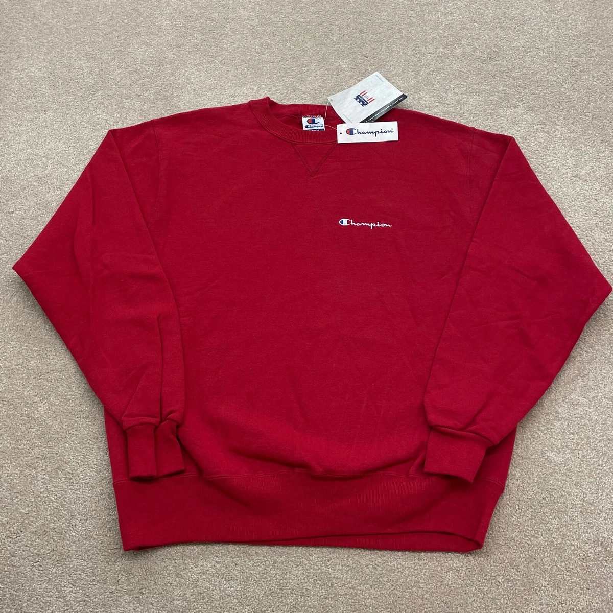 Vintage Champion Sweatshirt Men Large Red 90s New Tags Deadstock