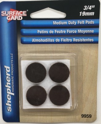Shepherd 9959 3/4-Inch Self-Adhesive Felt Furniture Pads, 12-Pack, Brown