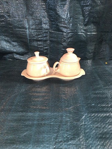 Fiestaware Vintage Retired Apricot Cream Lidded Sugar Tray Set Pink Peach