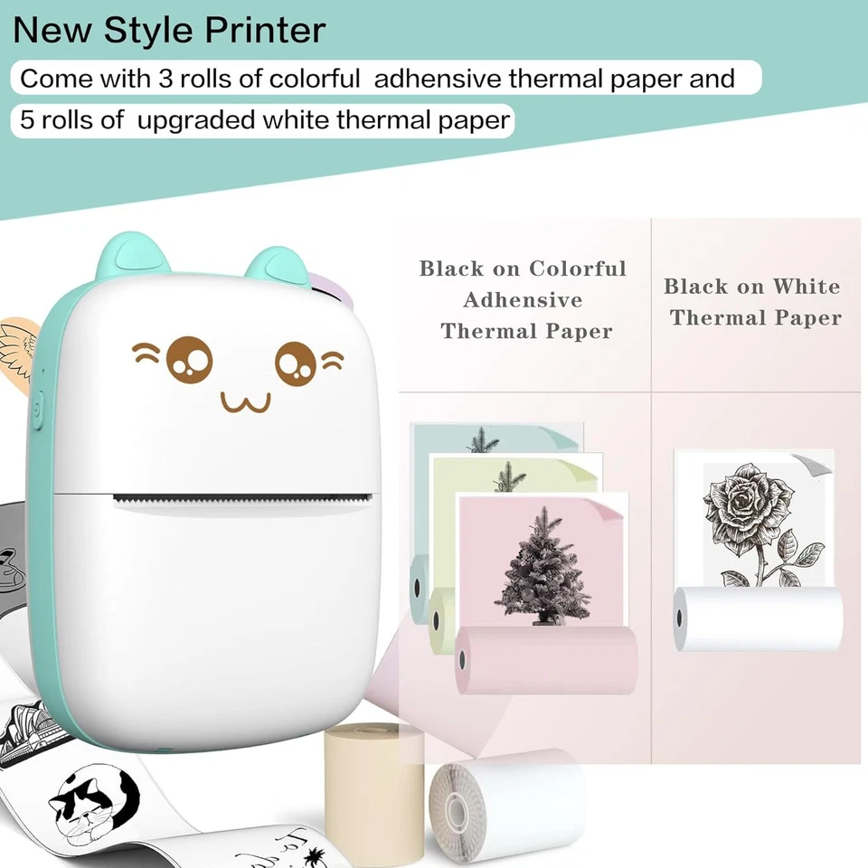 Mini Pocket Thermal Printer Wireless Bluetooth Sticker Photo Label Paper Maker - Image 4 of 4