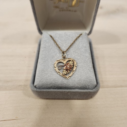 New Coleman Co 10K Black Hills Gold Rose Heart Pendant Tri-Color W/14k GF Chain - Picture 2 of 8