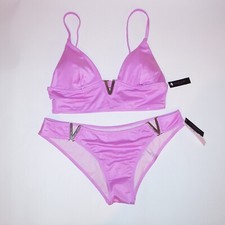 Victoria Secret Swim Bikini Top  Bottom Pinkish Purple Shimmer Gold V Design