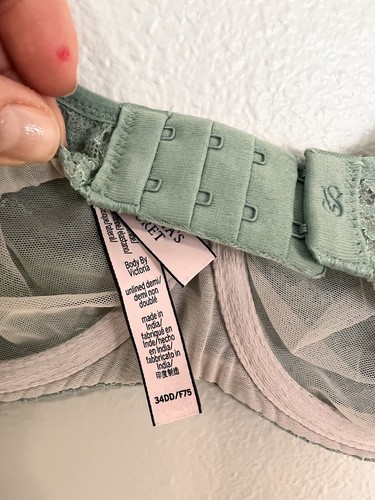 Victoria's Secret Body By Victoria Lace Unlined Demi Bra 34DDD Teal Green Blue - Picture 6 of 6
