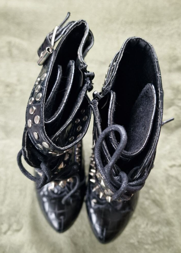 Plateau High Heel Boots Croco Schwarz – Gr. 40 – mit Nieten & Schnallen – Gothic - Bild 6 von 6