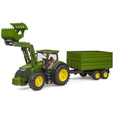 BRUDER 03155 John Deere 7R 350 mit Frontlader u. Tandemachstransportanhänger