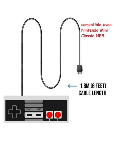 2X Manettes Nes Classic Mini Compatible pour Nintendo Wii  / WiiU - 1.80m - Foto 2 di 5