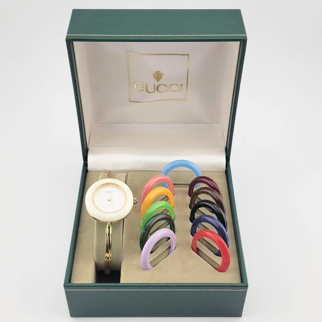 Orologio Gucci Donna 11 12.2 Cambio Lunetta Oro Quarzo 12 Colori Quadrante Bianco da