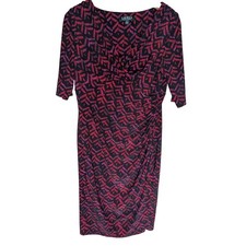 Lauren Ralph Lauren Pink Purple Geometric Chevron Ruched V-Neck Sheath Dress 10