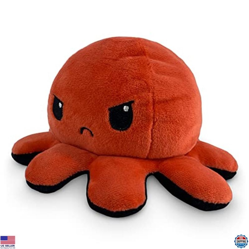 TeeTurtle Reversible Octopus Plushie - 4" Angry Red & Rage Black Sensory Fidget