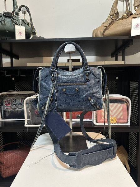 BALENCIAGA NAVY BLUE 'METALLIC EDGE' MINI CITY BAG