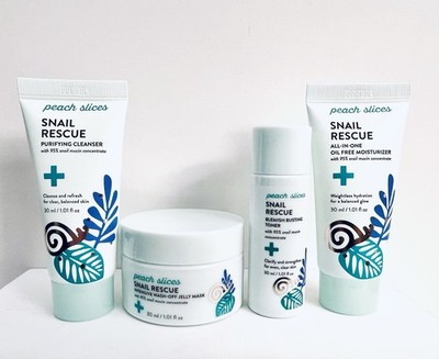 Peach Slices Snail Rescue Mini Skincare Kit Cleanser, Toner, Jelly Mask & Cream