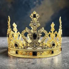 Vintage gold crown, black stone crown, cosplay headdress, birthday party crown