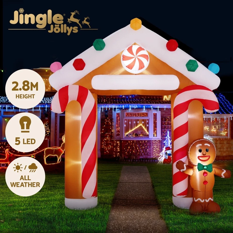 Jingle Jollys Christmas Inflatable Archwary Ginger 2.8M Illuminated Decorations