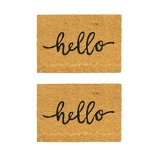 Image of Nicola Spring Coir Door Mats 60 x 40cm Hello Pack of 2 Decorative Indoor Front
