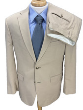 Jos A Bank Suit 41R Tan Khaki Cotton Wool Blend 36x29.5 Flat Pants 1905 2 Pc