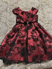 Jona Michelle girls' red and black floral jacquard holiday dress Size 7