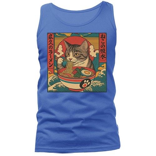 Camiseta sin mangas humorística comida japonesa manga anime kawaii fideos ramen para comer gatos - Imagen 4 de 8