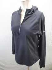 Nike Size L Womens Black 1/2 Zip Trumb Hole Stretch Soft Shell Sport Hoodie 012