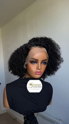 SDD Raw Virgin Human Hair Curly Short Hair Wig 13by4 Lace Frontal Pre Bleached