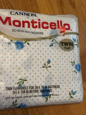 Vintage NOS Cannon Monticello Twin Flat 66x104  Cotton Polyester  Rose Dream  