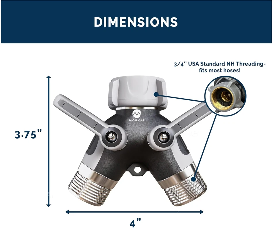 Paquete de 2 divisores de manguera de jardín de 2 vías Morvat conector en Y de alta resistencia con válvulas Foto 2 de 4