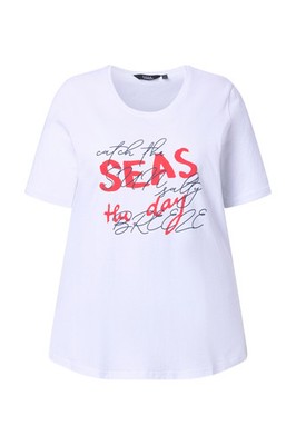 Ulla Popken Damen große Größen T Shirt Schriftmotiv Classic Rundhals