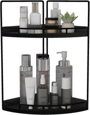 Corner Bathroom Counter Organizer,Vanity Countertop Storage Shelf  2-Tier Black