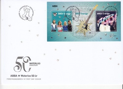 ABBA-Briefmarken: zu 50 Jahre Waterloo. mit Briefumschlag und Infosheet. Agnetha