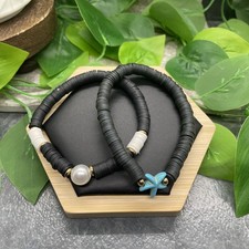 2 PC Set Heishi 7 Plus Stretch Bracelet Polymer Clay Beads Pearl B8192