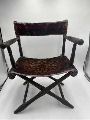 Antique Victorian child's Folding Directors Chair, 1885-1910 Carpet Seat Small