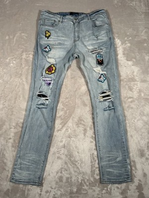 Amiri Patch Repair Jeans Men 36 Denim Cashmere Distressed Skinny Y2K Made In USA