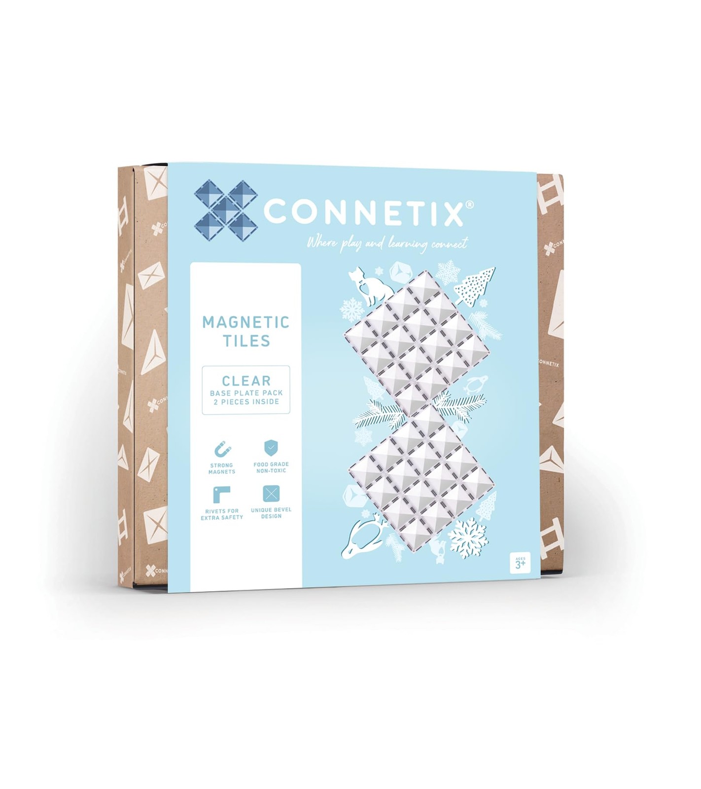 Connetix - 2 прозрачных основания размером 30 x 30 см - магнитные конструкции, покрытые лаком