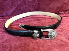 Brighton Black Leather Belt Ornate Buckle With Goldtone Accents Women  s Size 34