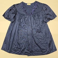 Vintage Vanity Fair Navy Blue Short Sleeve Lace Trim Nightgown Robe Women's L