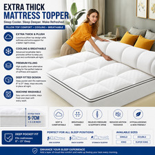 Extra Thick Mattress Topper Cooling Pillow Top Breathable Deep Fitted Cover UK
