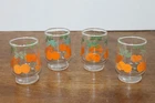 Set of 4 Vintage Anchor Hocking 4 oz. Juice Glasses  Oranges & Leaves