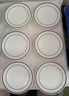 Pyrex Tableware by Corning Milk Glass 7" Plates Red Burgundy Stripes-Set of 6