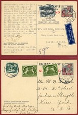 Netherlands indies 1945, 1946, Two Uprated 5c Postal Card to New York