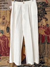 NWT HALSTON WHITE 100% LINEN WIDE LEG HIGHT WAIST TREASURES BOHO PANTS 12