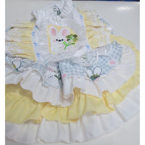 Dog or cat Pastel Bunny Embroidered Tiered Ruffle Pet apparel Dress Small