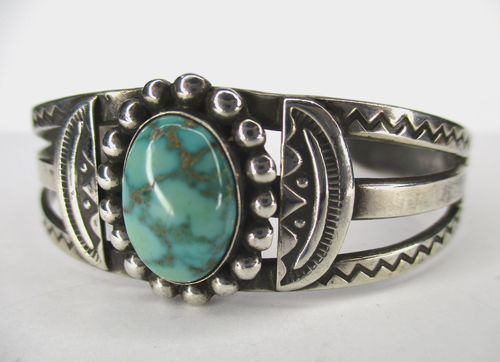 Vtg Navajo Sterling Silver & Turquoise Cuff Bracelet, Native American ...