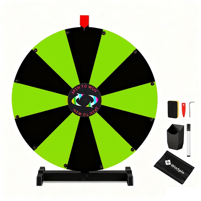 WinSpin 24" Display Prize Wheel Black & Green Modular Custom Tabletop 12 Slots