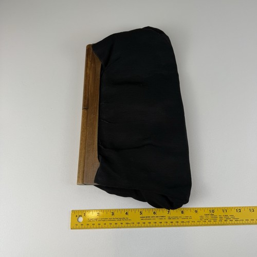 Wooden Handle RETRO Clutch Handbag & Wallet Fabric Black w/ Satin Lining - Picture 8 of 9