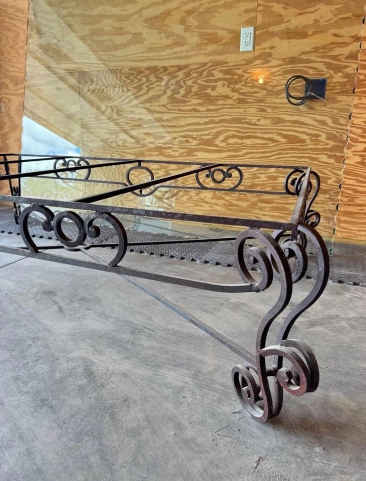 4ft X 6ft Custom Made Wrought Iron Rustic Coffee Table w/ Beveled Scallop Glass - Image 3 of 4