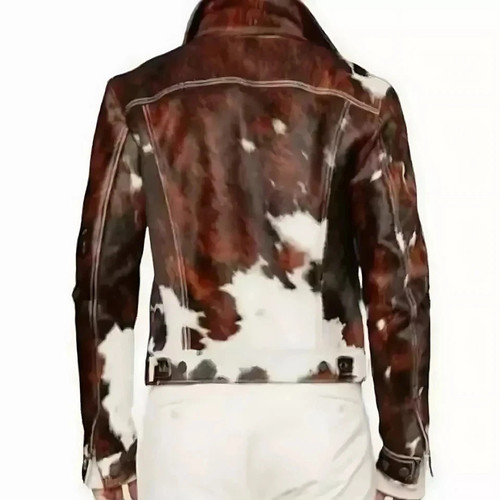 Men's Western Cowhide Leather Jacket Real Hair On Pony Skin Stylish Trucker Coat - Bild 2 von 4