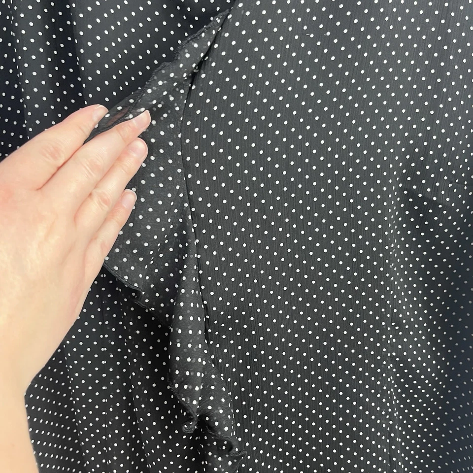 Mujer Sag Harbor Cuello en V Negro Blanco Lunares Volantes Acento Manga Corta Talla 2X Foto 4 de 4