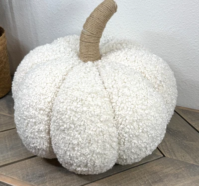 POTTERY BARN COZY PUMPKIN SHAPED PILLOW LARGE 9X14" IVORY FALL AUTUMN HALLOWEEN - Image 1 of 4